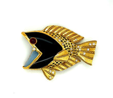  Estate Onyx, Diamond & Ruby Fish Brooch