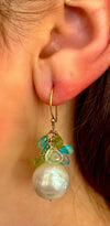 South Sea Pearl Semi Precious Dangle 14K Yellow Earrings