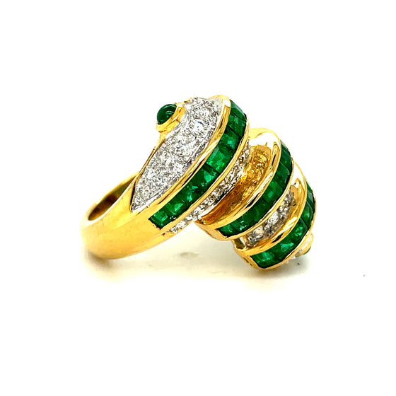 Designer Prestige Emerald and Diamond 18K Yellow Gold Ring