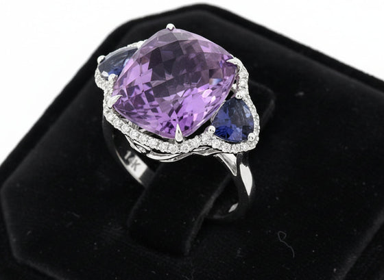 Effy Amethyst and Iolite 14K White Gold 3-Stone Ring