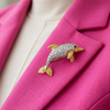 Diamond Platinum/18K Yellow Gold Dolphin Brooch