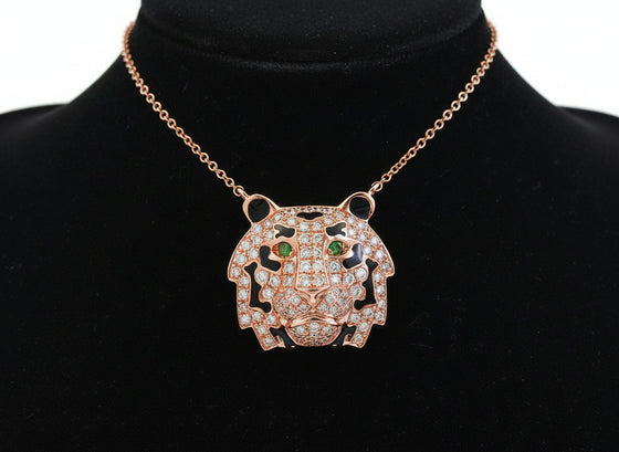 Effy Diamond, Tsavorite, Black Enamel and 14K Rose Gold Tiger Necklace