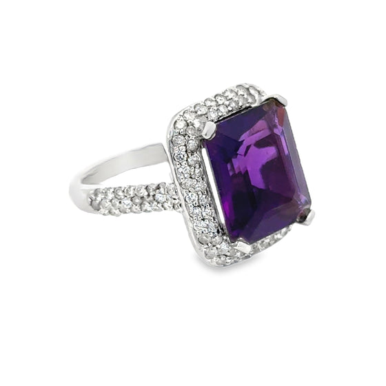 Amethyst and Diamond 14kt White Gold Ring