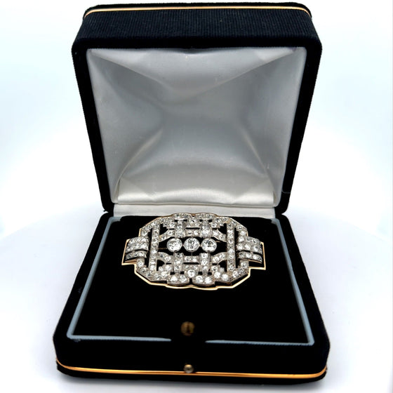 Antique 9.70cttw Diamond Platinum & 14K Yellow Gold Brooch / Pendant