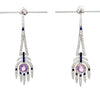 Pink Sapphire, Blue Sapphire, Diamond and 18K White Gold Art Deco Style Chandelier Earrings