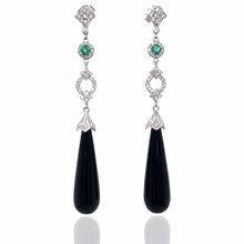  Slender Emerald and Onyx Earrings