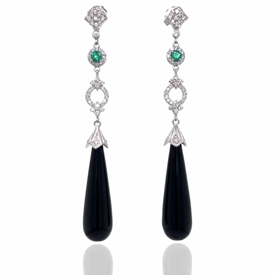 Slender Emerald and Onyx Earrings