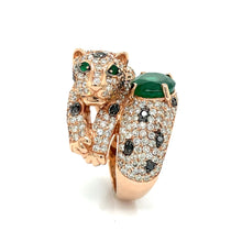  Effy 14k Rose Gold, Black and White Diamond and Emerald Panther Ring