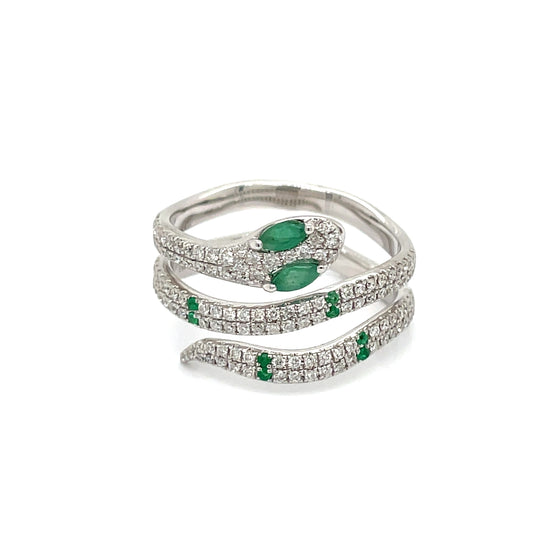 Natural Emerald and Diamond Snake Size 7  Ring