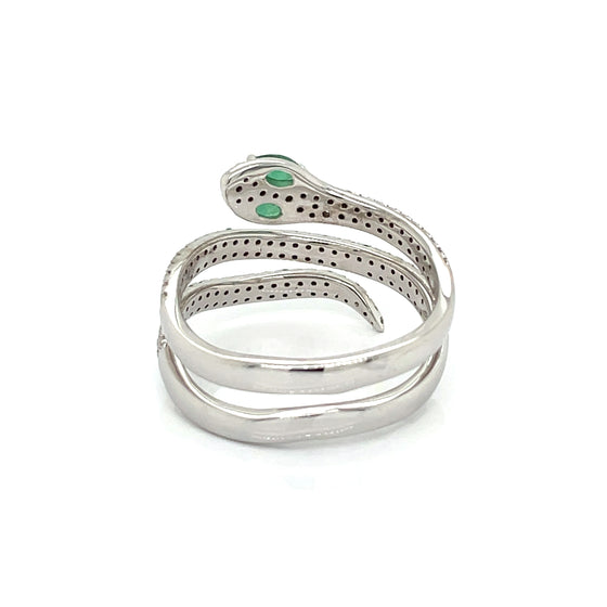 Natural Emerald and Diamond Snake Size 7  Ring