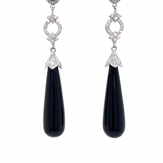 Slender Emerald and Onyx Earrings