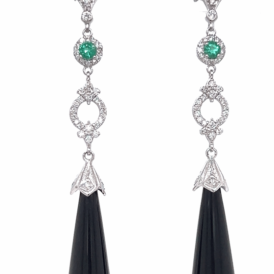 Slender Emerald and Onyx Earrings