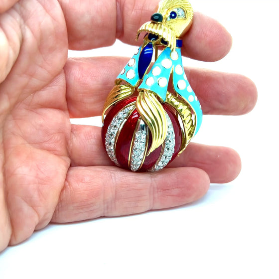 Walrus Diamond and Enamel Pendant/Brooch