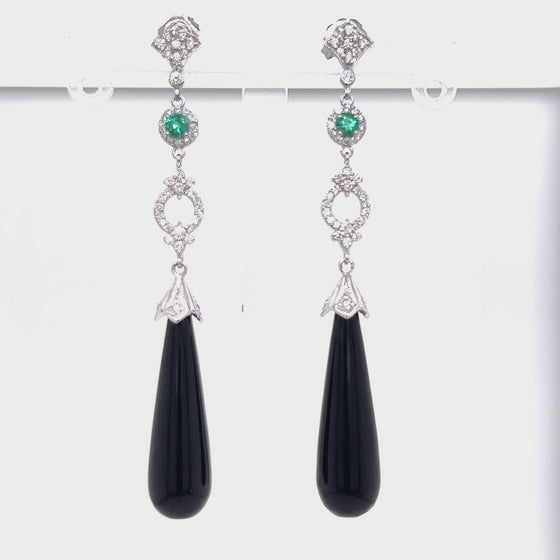 Slender Emerald and Onyx Earrings