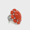 Coral, Diamond and 18K White Gold Ring