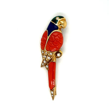  FABERGE Blue Enamel, Coral and Diamond Parrot Brooch