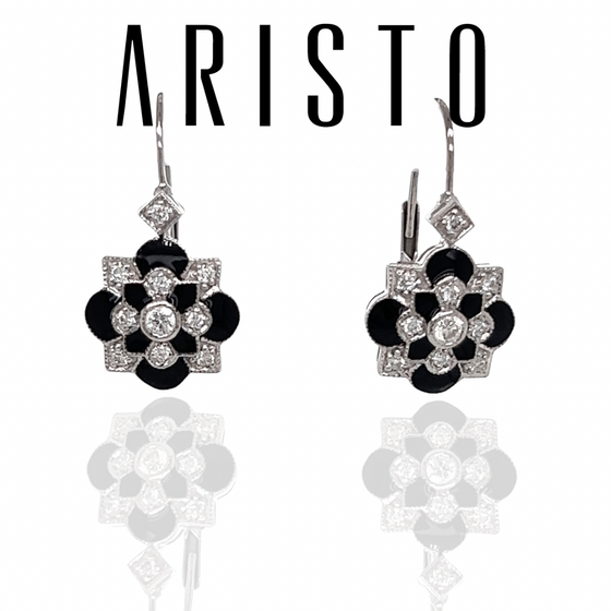 Social Climber Diamond, Black Enamel Earrings