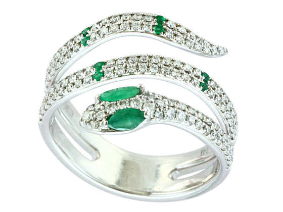 Natural Emerald and Diamond Snake Size 7  Ring