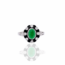  The Elms Jade, Diamond and Black Enamel Size 6.75 Ring