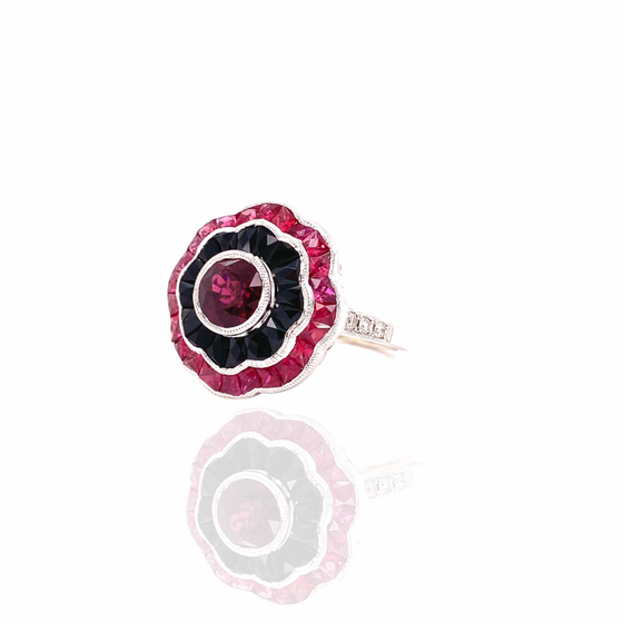 Delmonico Ruby and Onyx Diamond Ring