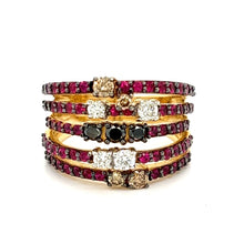  Multi-color Diamond and Ruby Crossover Ring