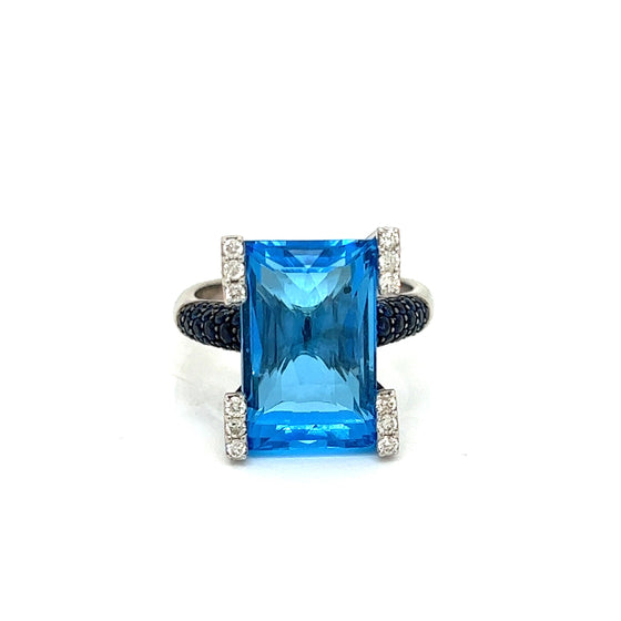 Blue Topaz, Sapphire and Diamond Designer Ring