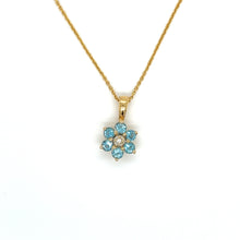  Blue Topaz and Yellow Gold Flower Necklace