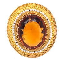  Etruscan Citrine and Natural Seed Pearl Brooch