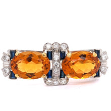  Art Deco Citrine, Sapphire and Diamond Brooch