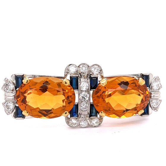 Art Deco Citrine, Sapphire and Diamond Brooch