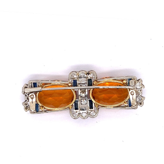 Art Deco Citrine, Sapphire and Diamond Brooch