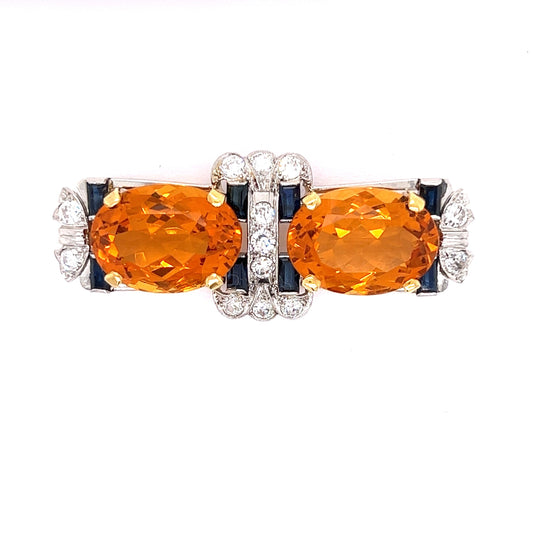 Art Deco Citrine, Sapphire and Diamond Brooch