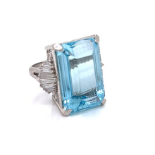  Estate 34.59 Carat Aquamarine and Diamond Platinum Ring