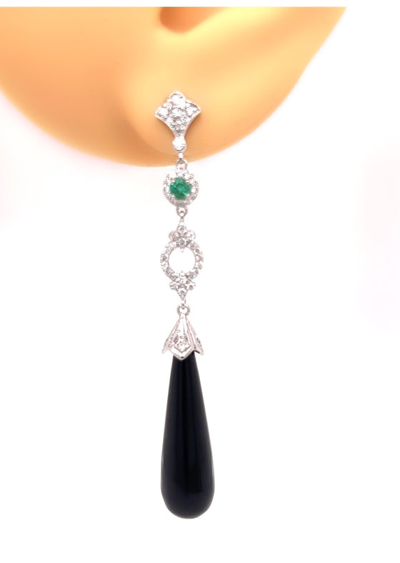 Slender Emerald and Onyx Earrings