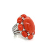 Coral, Diamond and 18K White Gold Ring