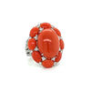 Coral, Diamond and 18K White Gold Ring