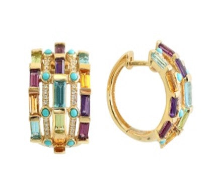 Multicolor Gemstone 14K Yellow Gold Earrings