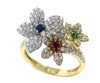 Emerald, Ruby, Sapphire and Diamond Flower Size 6.75 Ring