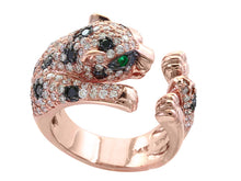  Diamond, Emerald and 14K Rose Gold Panther Size 6.5 Ring