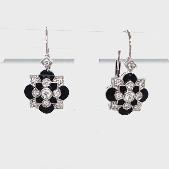 Social Climber Diamond, Black Enamel Earrings