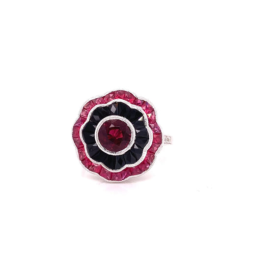 Delmonico Ruby and Onyx Diamond Ring