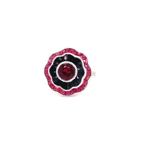 Delmonico Ruby and Onyx Diamond Ring