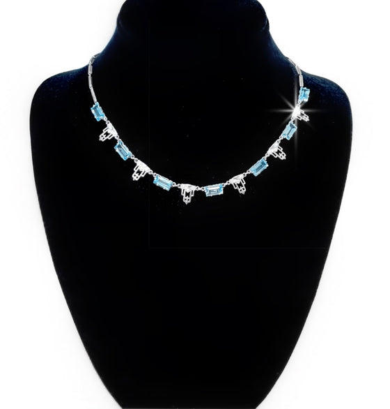 18K White Gold, Diamond and Blue Topaz Newport Necklace