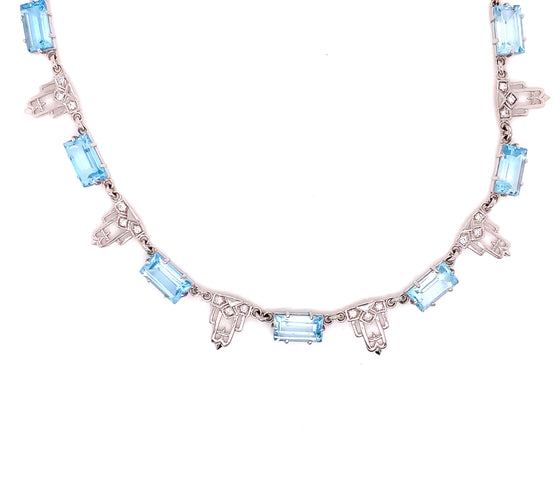 18K White Gold, Diamond and Blue Topaz Newport Necklace